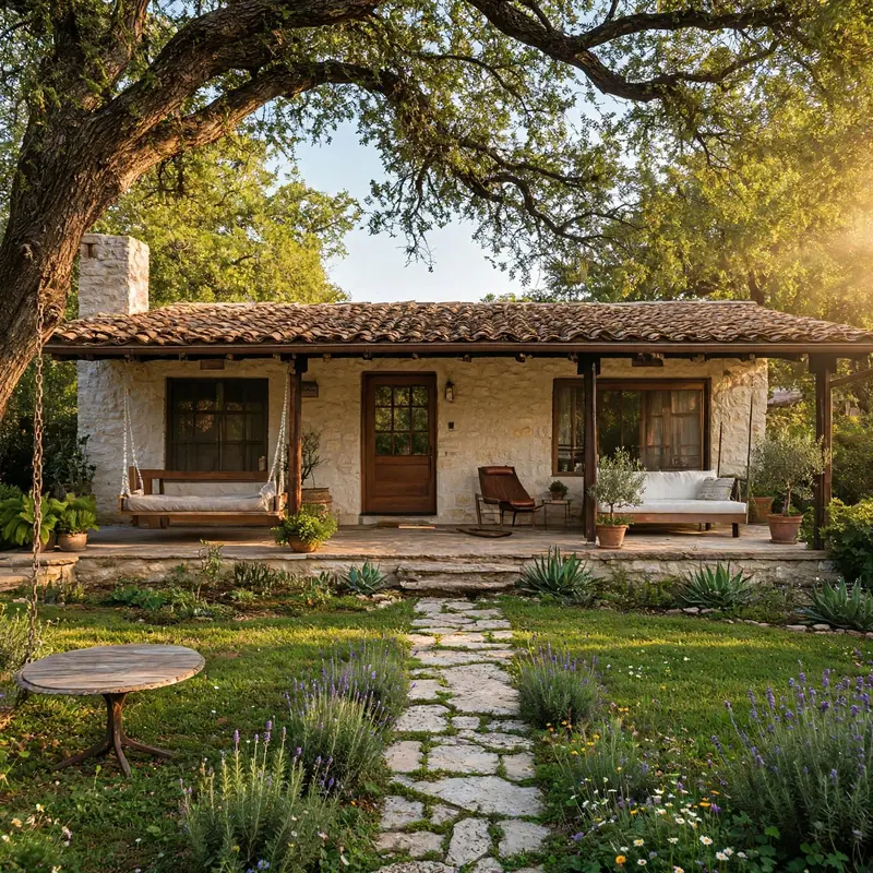 Casa de campo de piedra con jardín