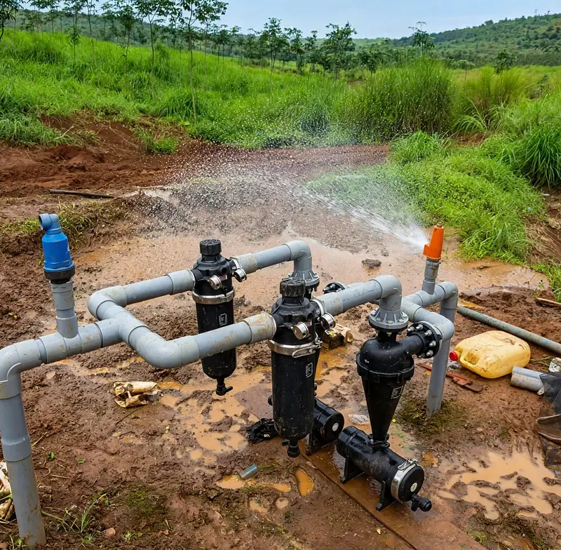 Instalación de bombeo con tuberías y válvulas
